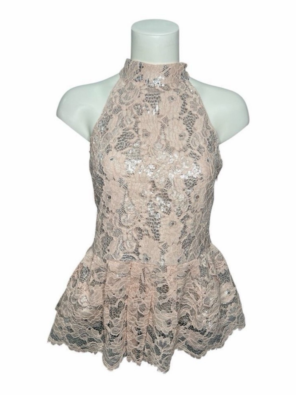Venus Blush pink lace sequin halter top